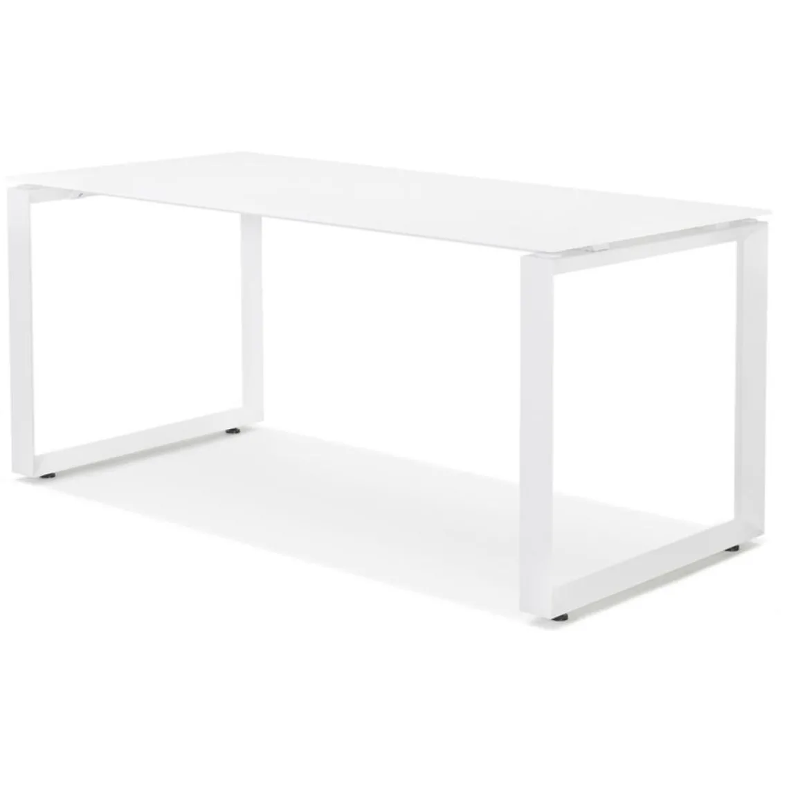 ALTEREGO Bureau droit design 'BAKUS' en verre et métal blanc