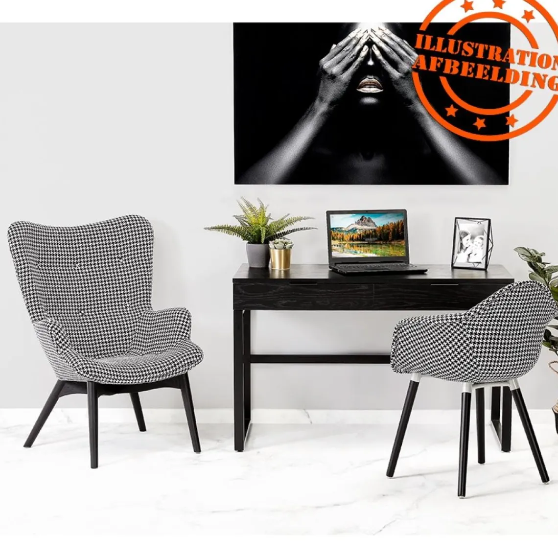 ALTEREGO Bureau droit design 'DOMINIK' en bois et métal noir