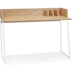 ALTEREGO Bureau droit design 'SALMON' en bois finition naturelle et métal blanc Online
