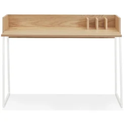 ALTEREGO Bureau droit design 'SALMON' en bois finition naturelle et métal blanc Online