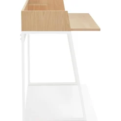 ALTEREGO Bureau droit design 'SALMON' en bois finition naturelle et métal blanc Online