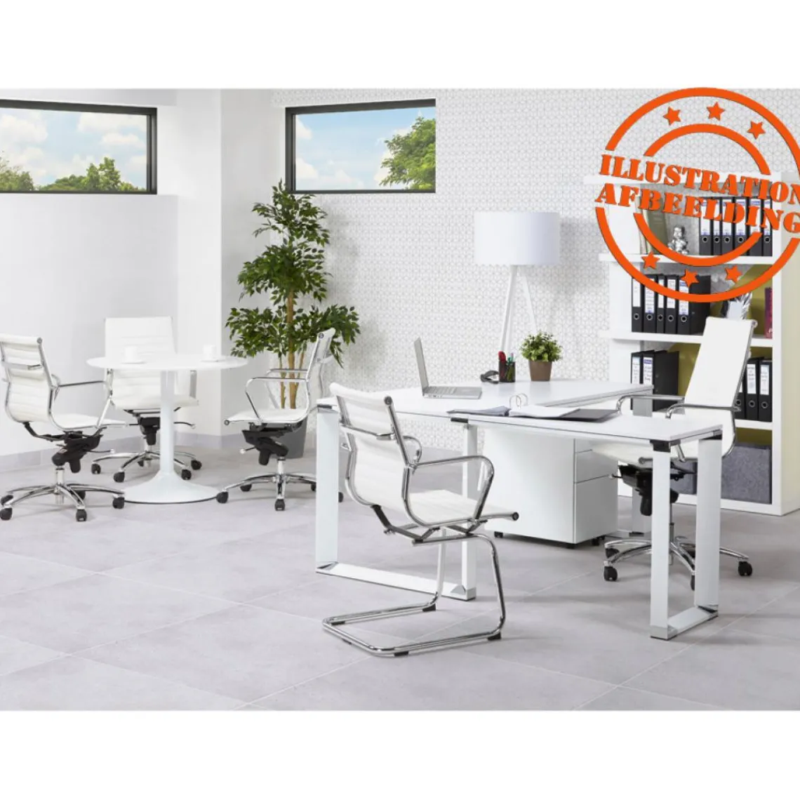 ALTEREGO Bureau droit design 'XLINE' en bois finition naturelle et métal blanc Best