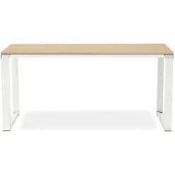 ALTEREGO Bureau droit design 'XLINE' en bois finition naturelle et métal blanc Best
