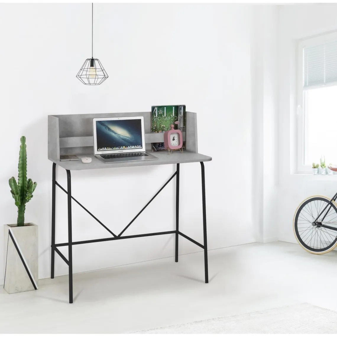 3S. x Home Bureau en métal noir et en bois clair de Style Industriel Gris Hot