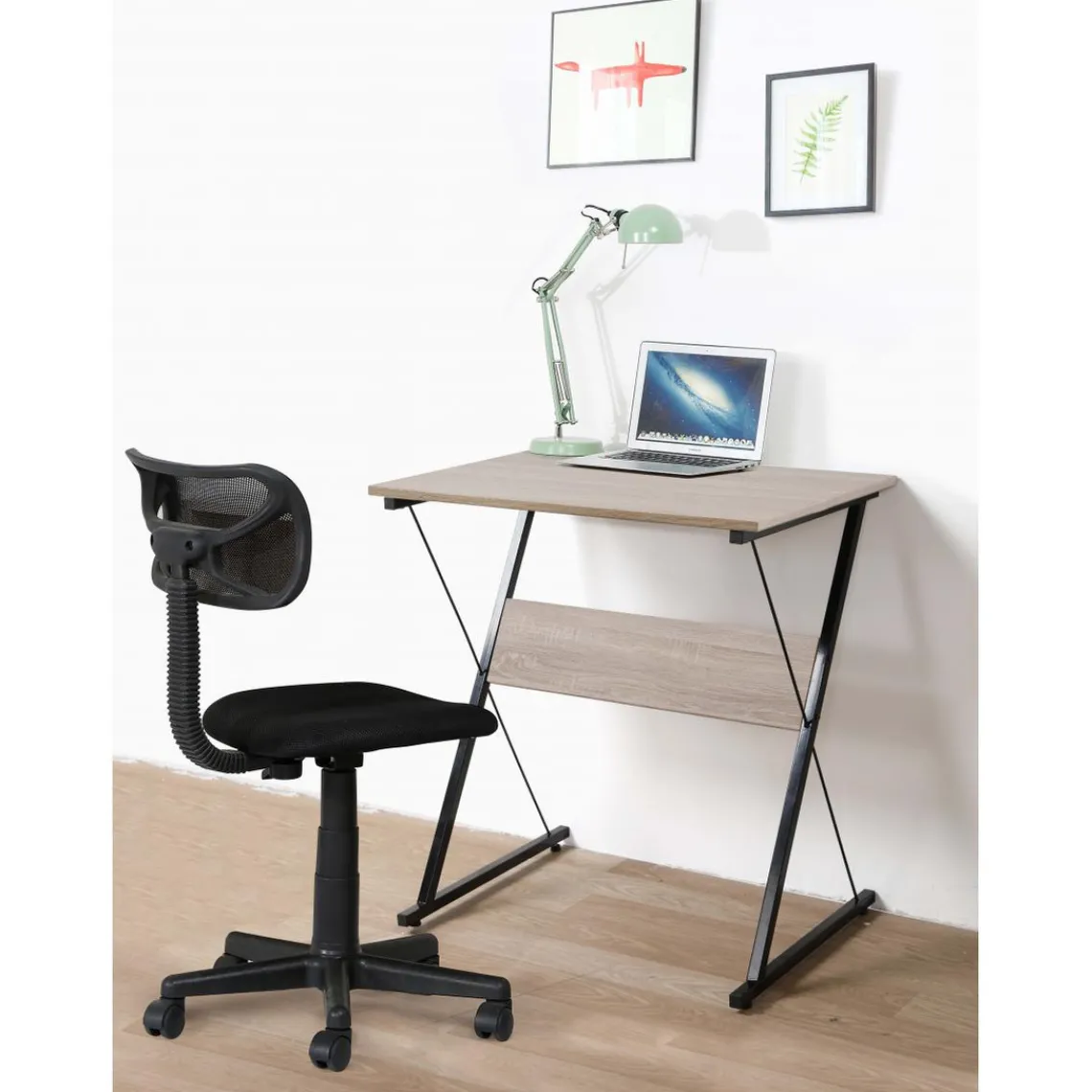 3S. x Home Bureau en métal noir et plateaux en bois marron Outlet