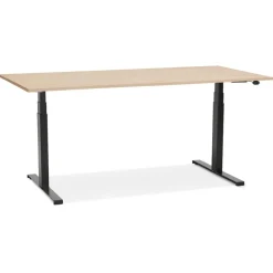 ALTEREGO Bureau ergonomique électrique 'TRONIK' noir avec plateau en bois finition naturelle Outlet