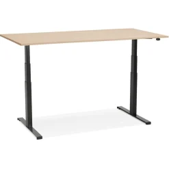 ALTEREGO Bureau ergonomique électrique 'TRONIK' noir avec plateau en bois finition naturelle Outlet