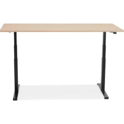 ALTEREGO Bureau ergonomique électrique 'TRONIK' noir avec plateau en bois finition naturelle Outlet