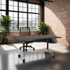 ALTEREGO Bureau pliant 'FLEXO' noir sur roulettes