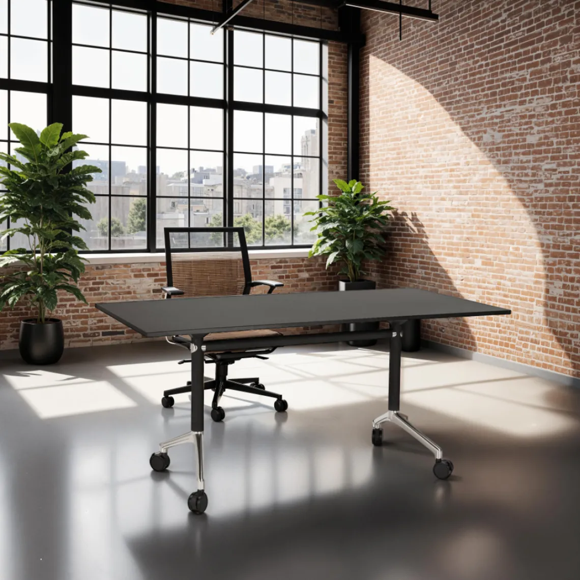 ALTEREGO Bureau pliant 'FLEXO' noir sur roulettes