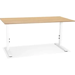 ALTEREGO Bureau réglable en hauteur 'OSMOSE' en bois finition naturelle et métal blanc Online