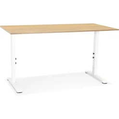 ALTEREGO Bureau réglable en hauteur 'OSMOSE' en bois finition naturelle et métal blanc Online