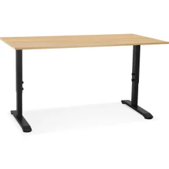 ALTEREGO Bureau réglable en hauteur 'OSMOSE' en bois finition naturelle et métal noir New