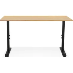 ALTEREGO Bureau réglable en hauteur 'OSMOSE' en bois finition naturelle et métal noir New