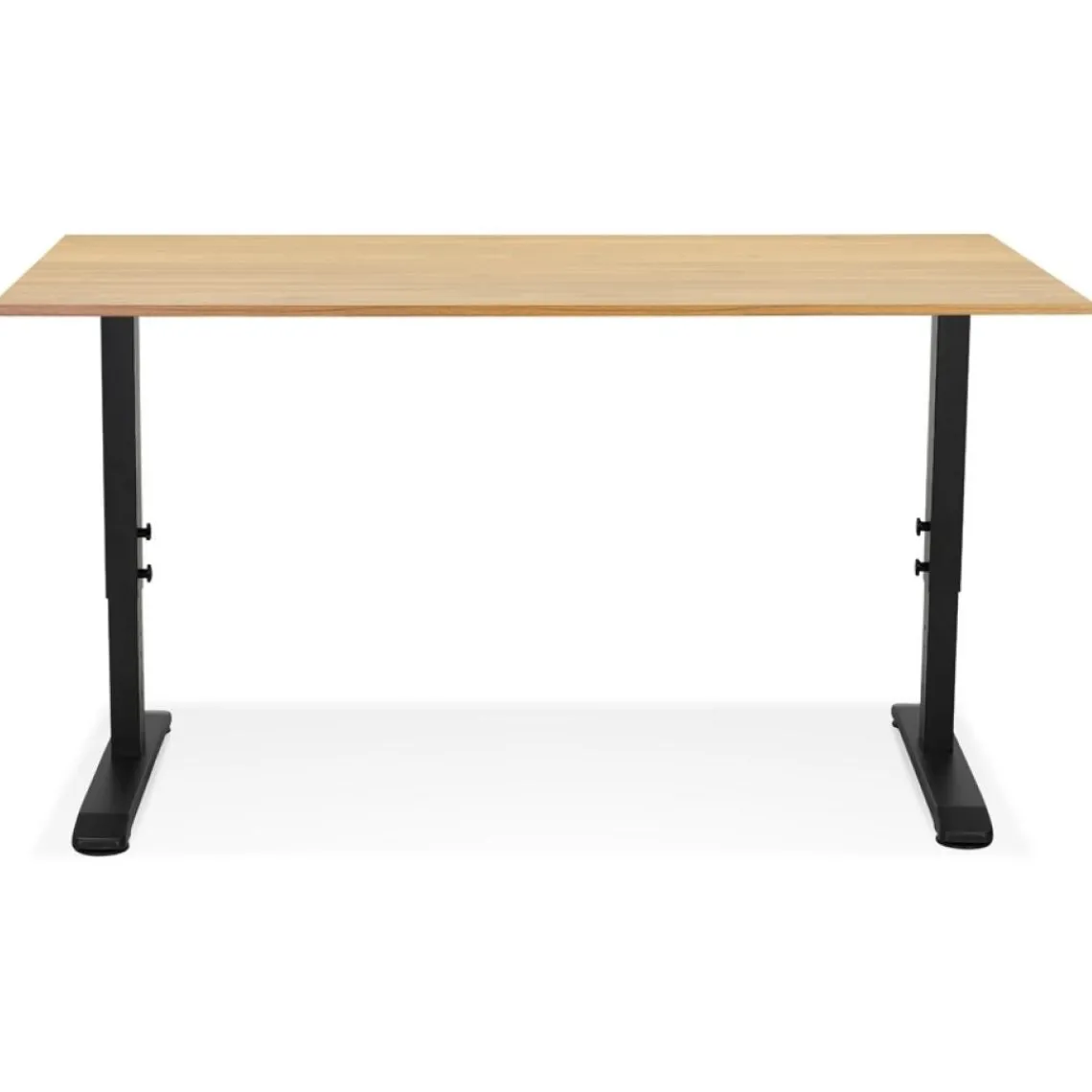 ALTEREGO Bureau réglable en hauteur 'OSMOSE' en bois finition naturelle et métal noir New