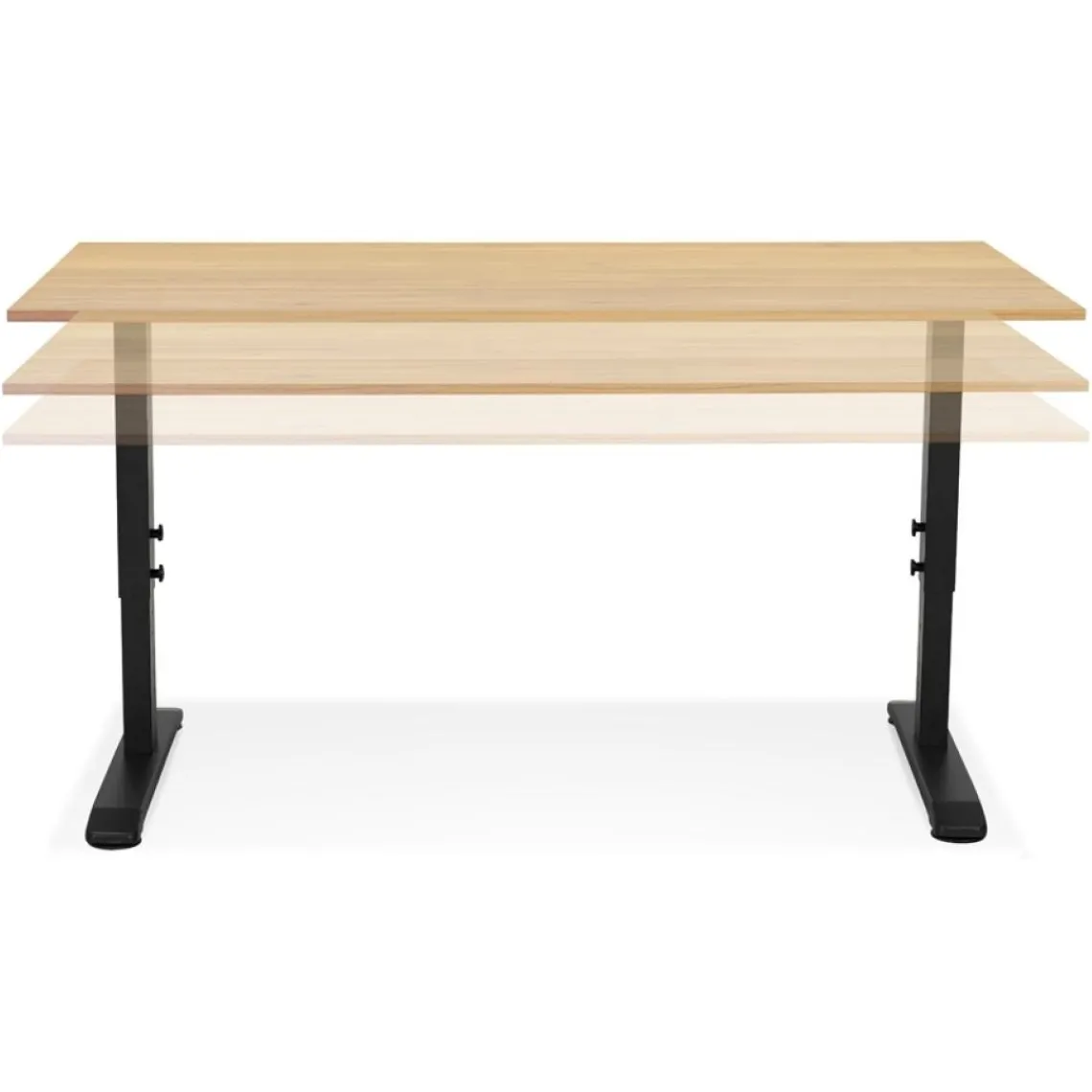 ALTEREGO Bureau réglable en hauteur 'OSMOSE' en bois finition naturelle et métal noir New