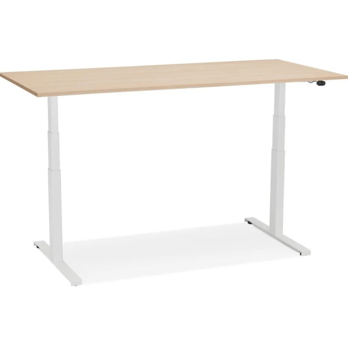 ALTEREGO Bureau réglable en hauteur électrique 'TRONIK' blanc avec plateau en bois finition naturelle