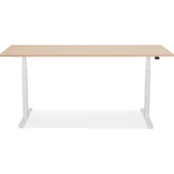 ALTEREGO Bureau réglable en hauteur électrique 'TRONIK' blanc avec plateau en bois finition naturelle