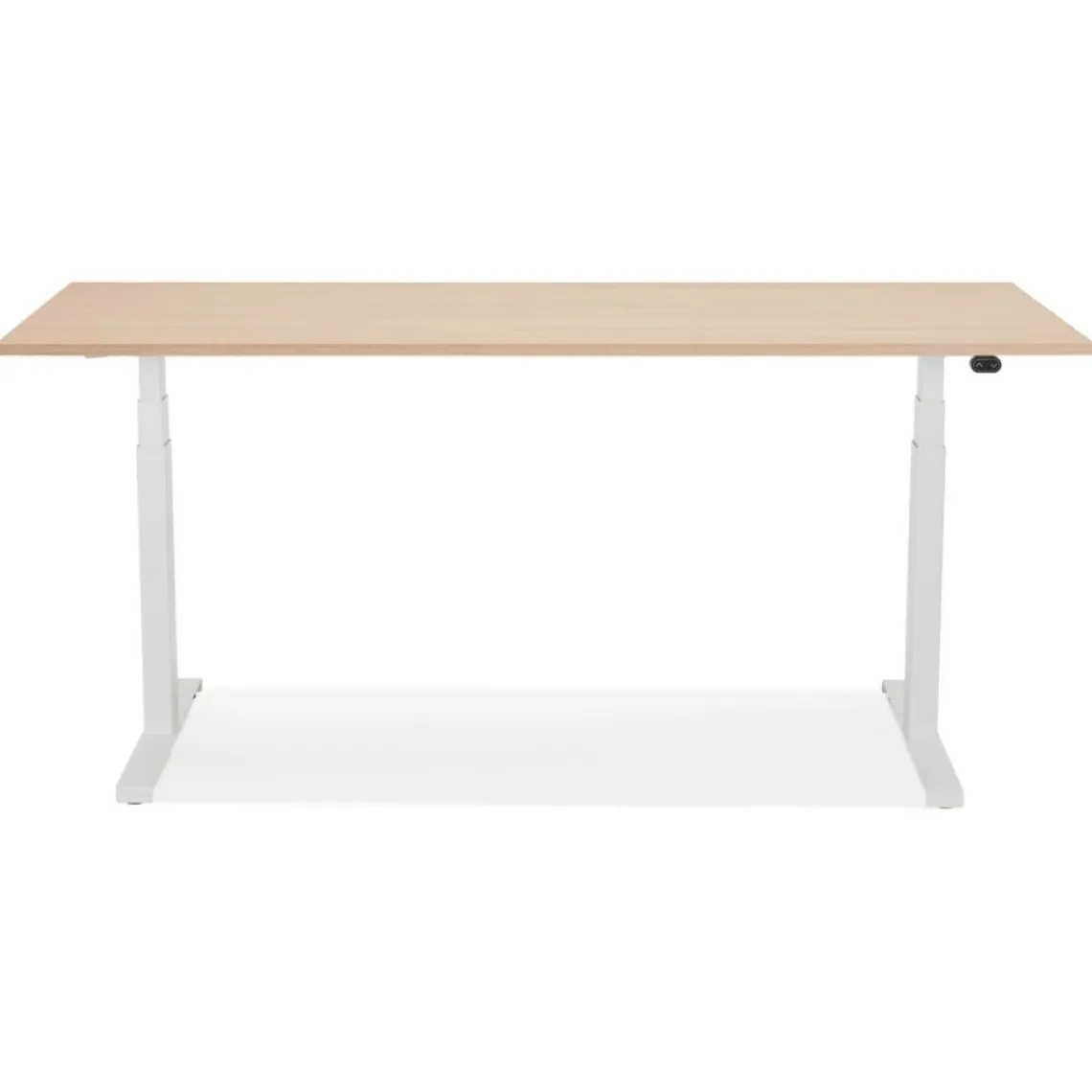 ALTEREGO Bureau réglable en hauteur électrique 'TRONIK' blanc avec plateau en bois finition naturelle
