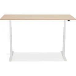 ALTEREGO Bureau réglable en hauteur électrique 'TRONIK' blanc avec plateau en bois finition naturelle