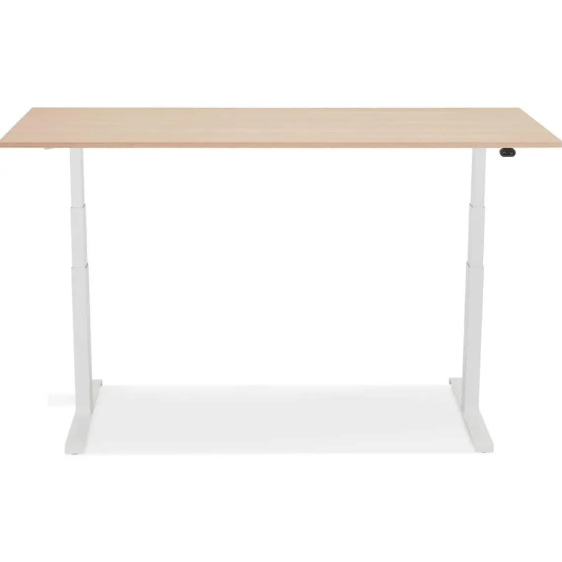 ALTEREGO Bureau réglable en hauteur électrique 'TRONIK' blanc avec plateau en bois finition naturelle