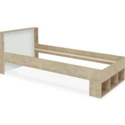 3S. x Home Cadre de lit simple Mitogo pour sommier avec 3 casiers de rangement Chêne clair New