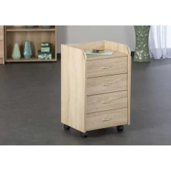 3S. x Home Caisson à roulettes en Bois massif Marron New