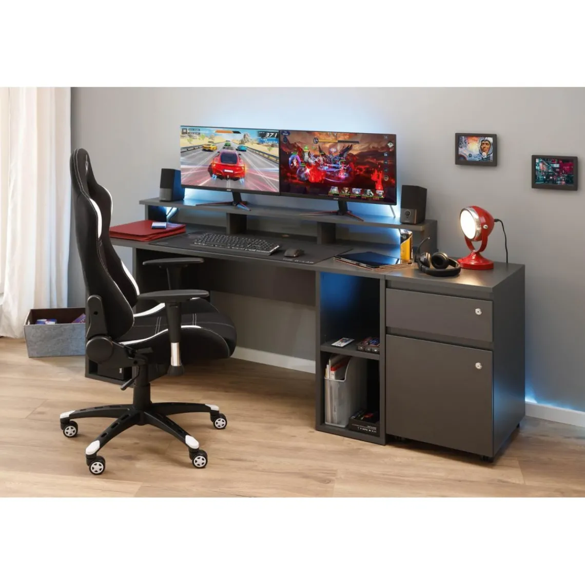 3S. x Home Caisson De Bureau avec Serrures FILE GUARD Gris Anthracite Online