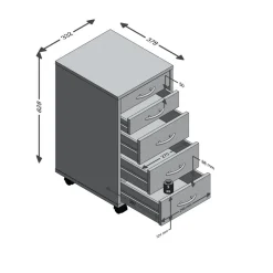 3S. x Home Caisson de bureau sur roulettes 5 tiroirs blanc ETICA Clearance