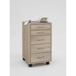 3S. x Home Caisson de bureau sur roulettes 5 tiroirs chêne ETICA Sale