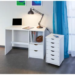 3S. x Home Caisson de Rangement à roulettes en Pin Massif Blanc Outlet