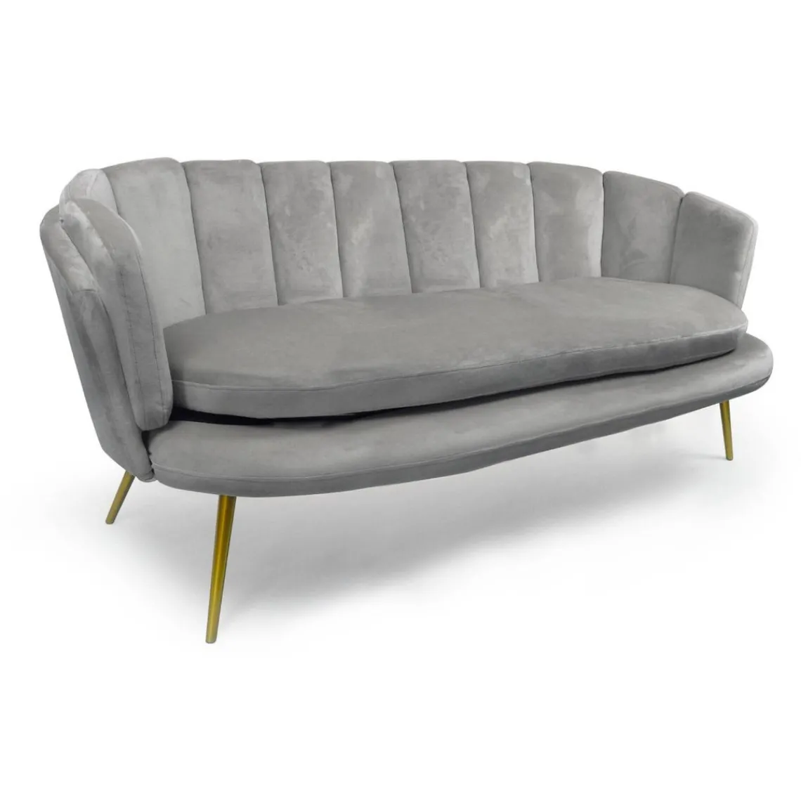 3S. x Home Canapé 3 places arrondi Brenda Velours Argent pieds Or Best