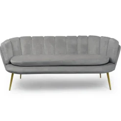 3S. x Home Canapé 3 places arrondi Brenda Velours Argent pieds Or Best