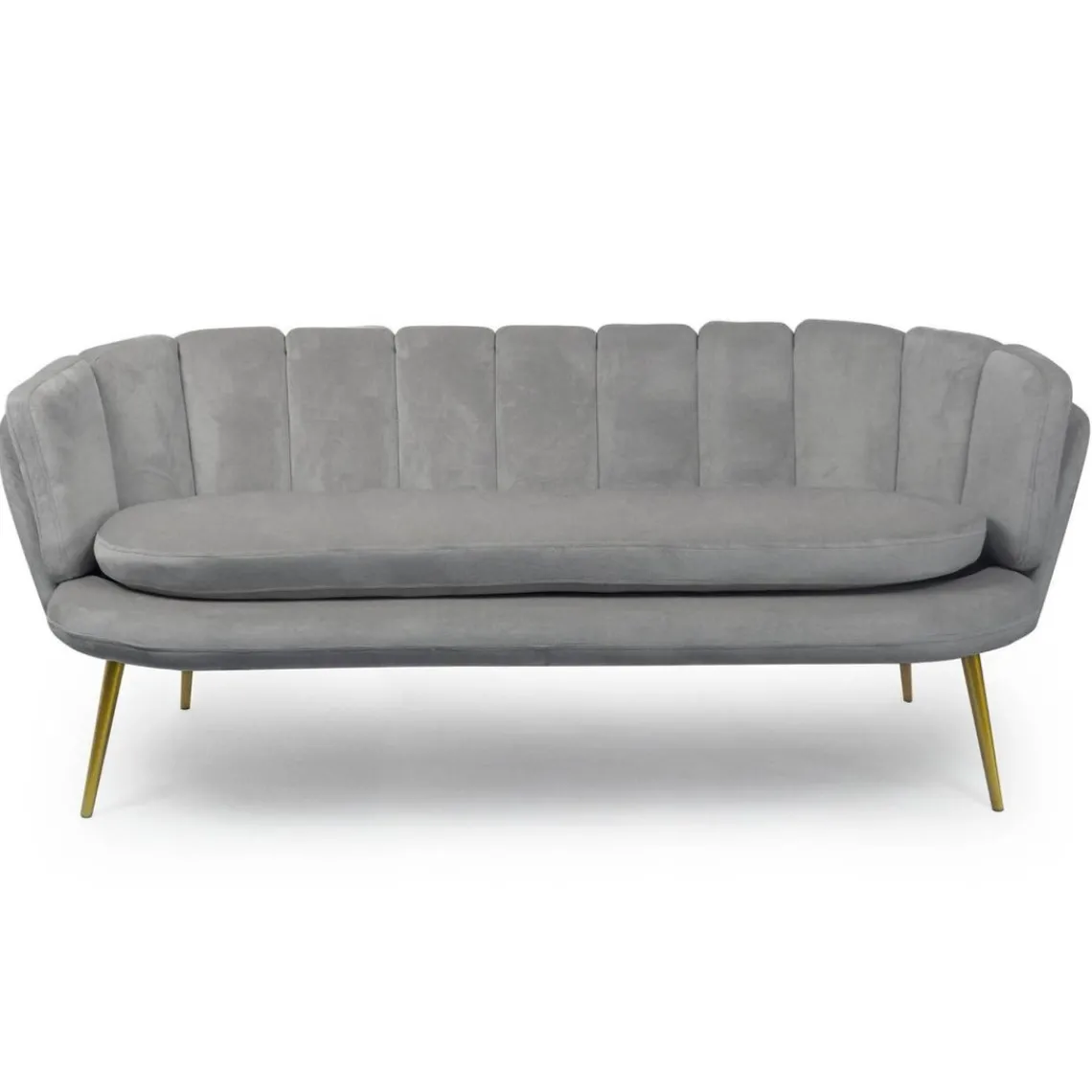 3S. x Home Canapé 3 places arrondi Brenda Velours Argent pieds Or Best