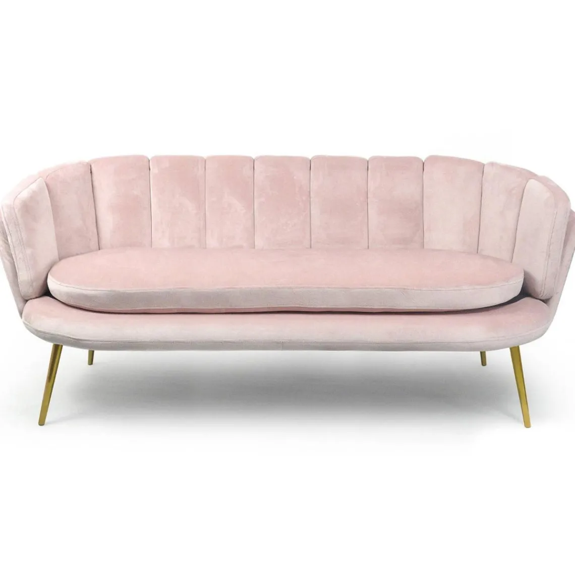 3S. x Home Canapé 3 places arrondi Brenda Velours Rose pieds Or Online