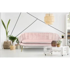 3S. x Home Canapé 3 places arrondi Brenda Velours Rose pieds Or Online
