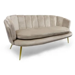 3S. x Home Canapé 3 places arrondi Brenda Velours Taupe pieds Or Sale