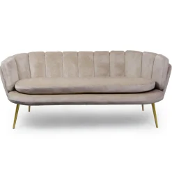 3S. x Home Canapé 3 places arrondi Brenda Velours Taupe pieds Or Sale