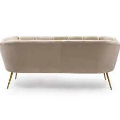 3S. x Home Canapé 3 places arrondi Brenda Velours Taupe pieds Or Sale