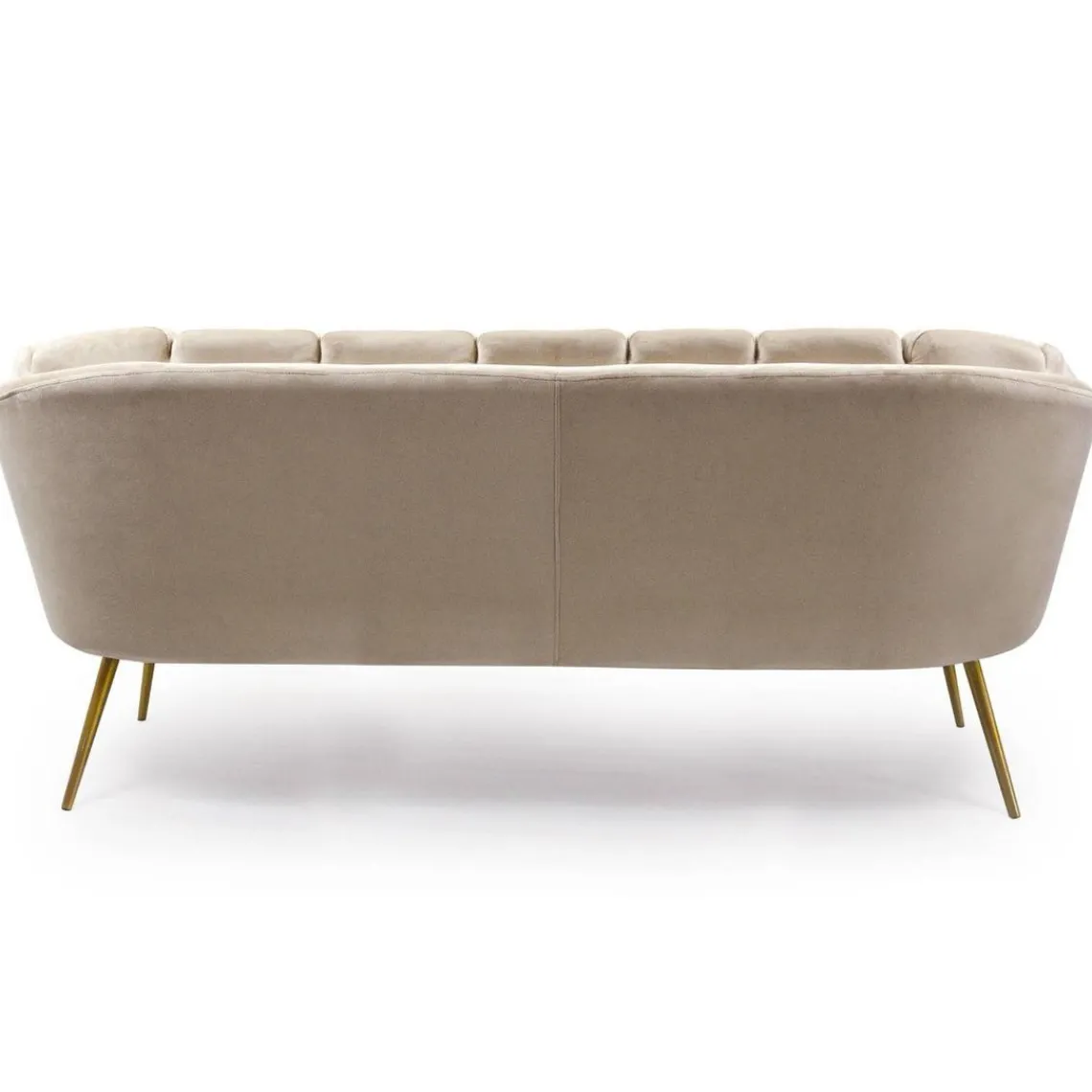 3S. x Home Canapé 3 places arrondi Brenda Velours Taupe pieds Or Sale