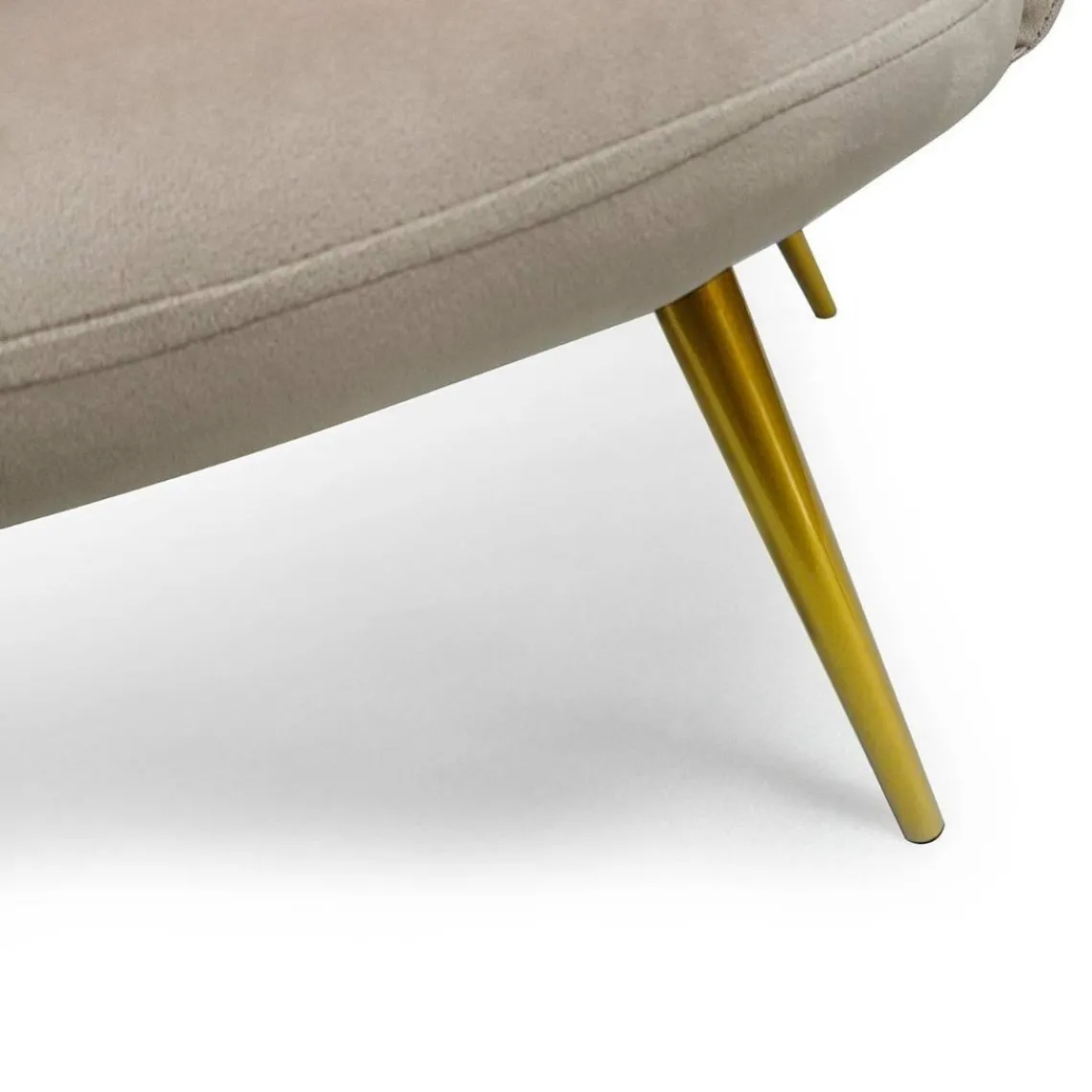 3S. x Home Canapé 3 places arrondi Brenda Velours Taupe pieds Or Sale