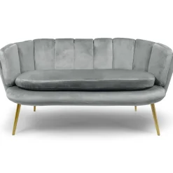 3S. x Home Canapé 2 places arrondi Brenda Velours Argent pieds Or Clearance