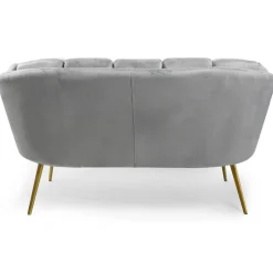 3S. x Home Canapé 2 places arrondi Brenda Velours Argent pieds Or Clearance