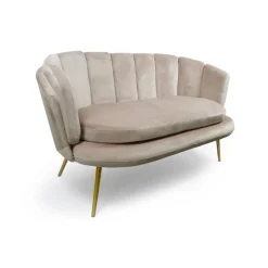 3S. x Home Canapé 2 places arrondi Brenda Velours Taupe pieds Or Online