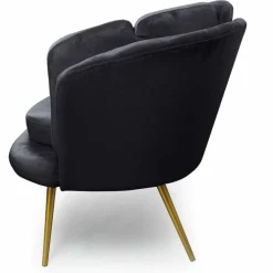 3S. x Home Canapé 2 Places Arrondi en Velours Noir Pieds Or Outlet