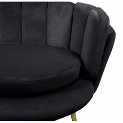 3S. x Home Canapé 2 Places Arrondi en Velours Noir Pieds Or Outlet