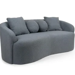 3S. x Home Canapé 3 places au design élégant et incurvé Alex Tissu bouclette Gris New