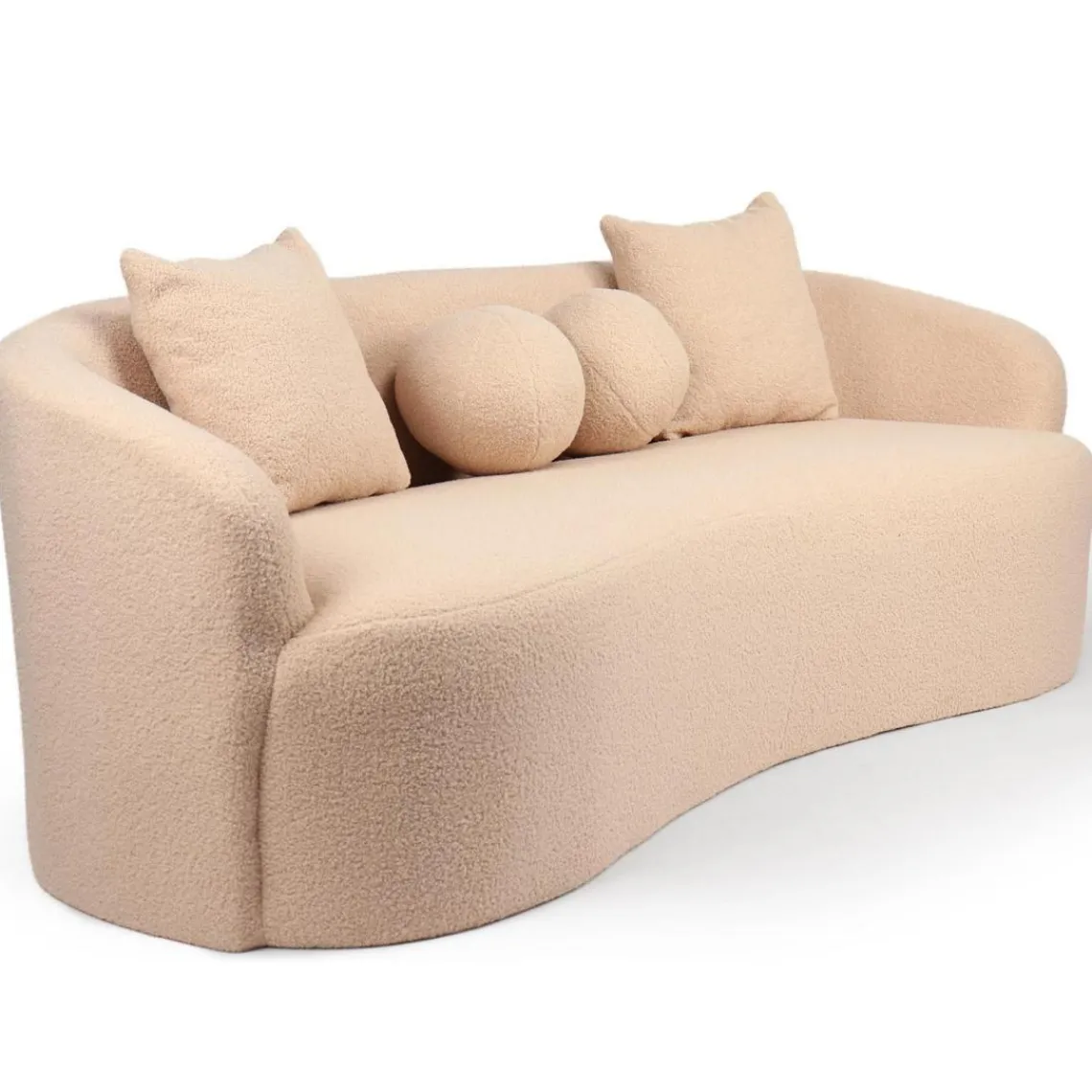 3S. x Home Canapé 4 places au design élégant et incurvé Alex XL Tissu bouclette Beige Discount