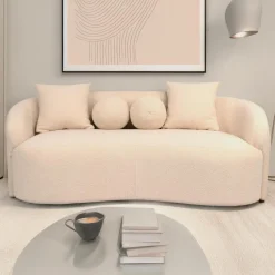 3S. x Home Canapé 3 places au design élégant et incurvé Alex Tissu bouclette Beige Clearance