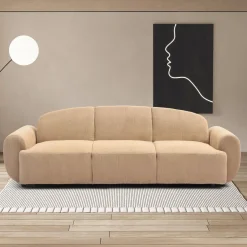 3S. x Home Canapé 3 places convertible dossier et accoudoirs arrondis Oliver Velours côtelé Beige Discount